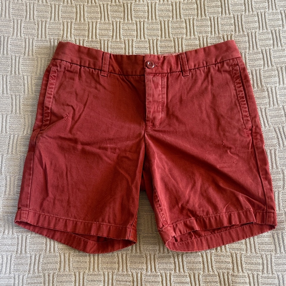 100% Cotton J. Crew Women's Broken-In Boyfriend Fit Red Flat-Front Shorts